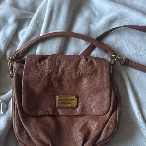 Marc Jacobs Brown Leather Shoulder Bag with Gold Plaque